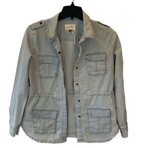 EUC Universal Thread Conductor Striped Print‎ Military Style Jacket Size Small